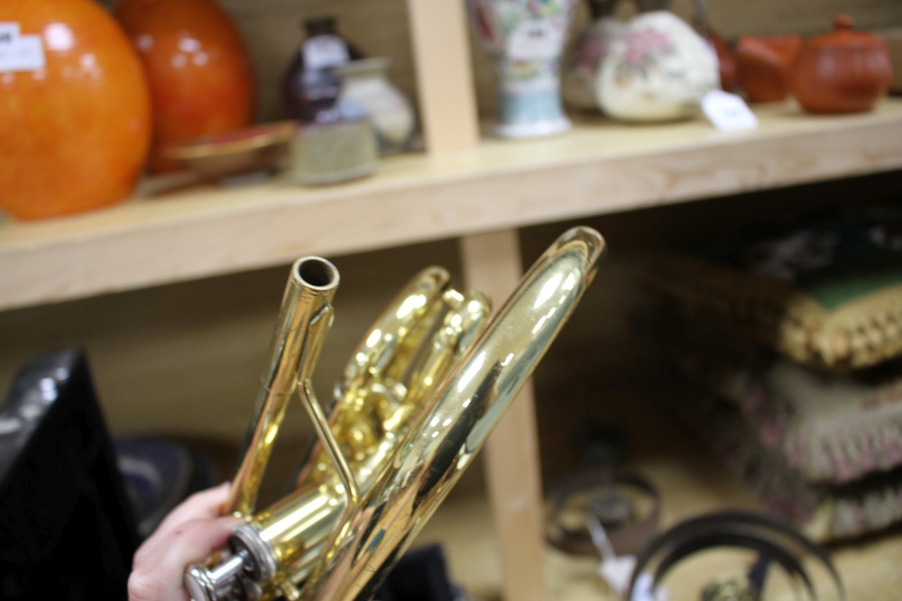 A cased Jupiter brass cornet, numbered JCR-520M, 33cm